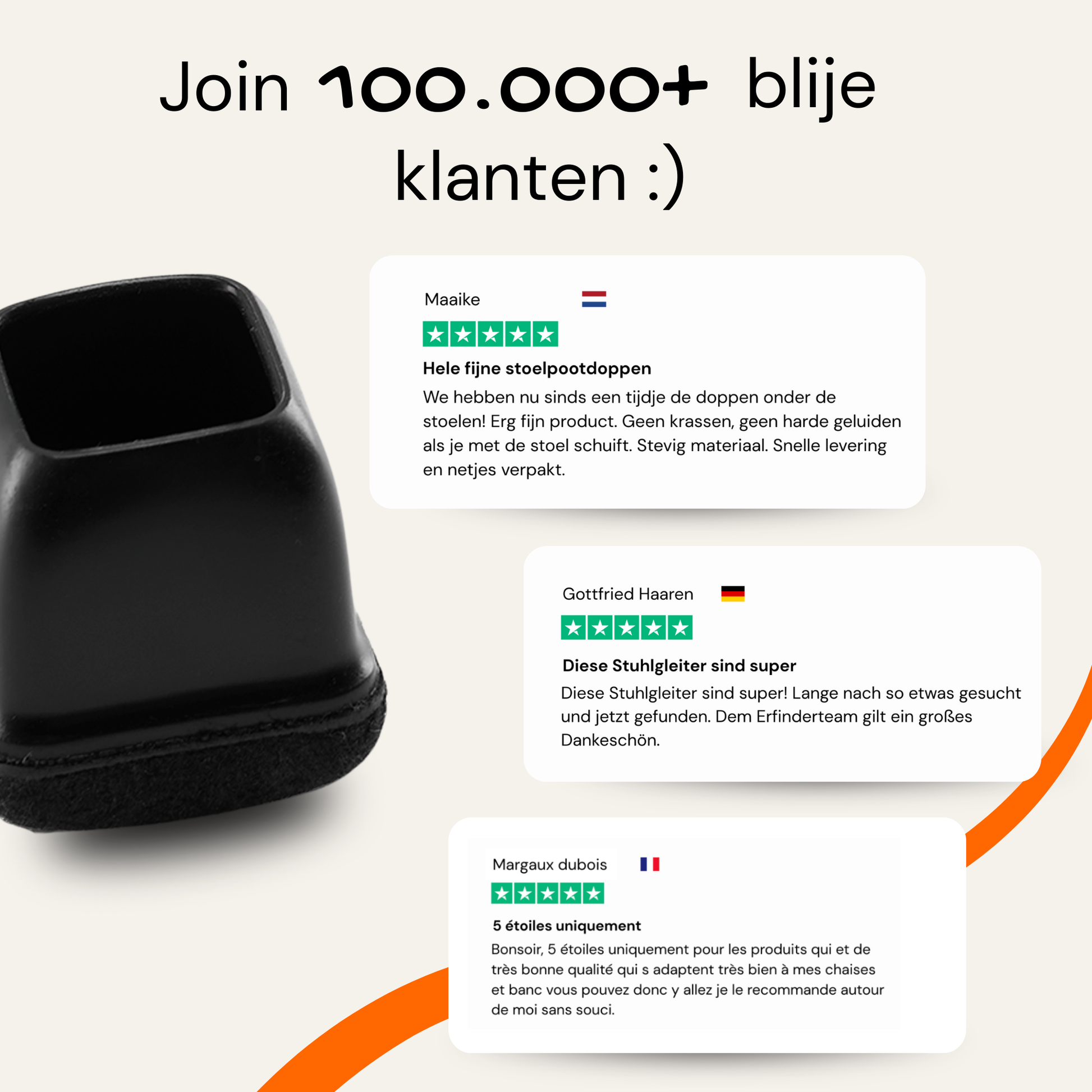 QUARKZMAN 6 vierkante stoelpootdoppen van pvc, 60 mm x 40 QUARKZMAN 6 vierkante stoelpootdoppen van pvc, 60 mm x 40
